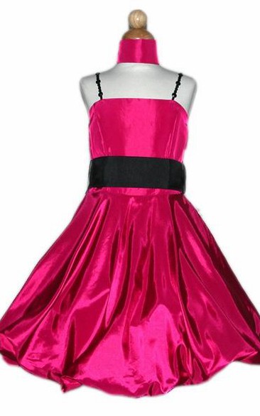 Straps Tea-Length Cap-Sleeve Beaded Flower Girl Dress