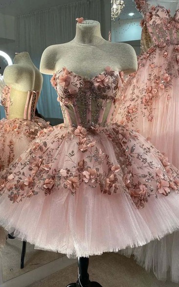 Pink Embroidered Ball Gown Mini Dress