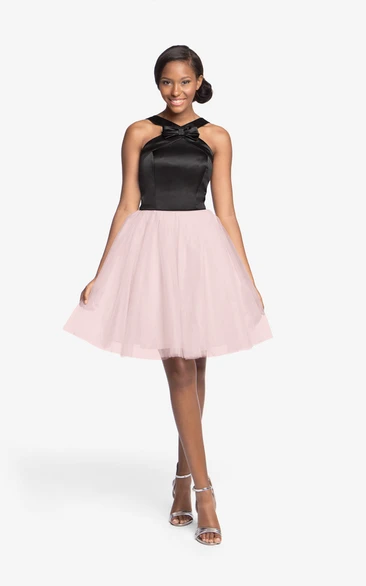 Tulle Lovely Short Dress With Fitted Satin Bodice