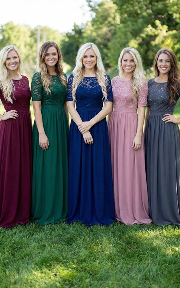Half-Sleeve Scoop Neck Chiffon Bridesmaid Dress