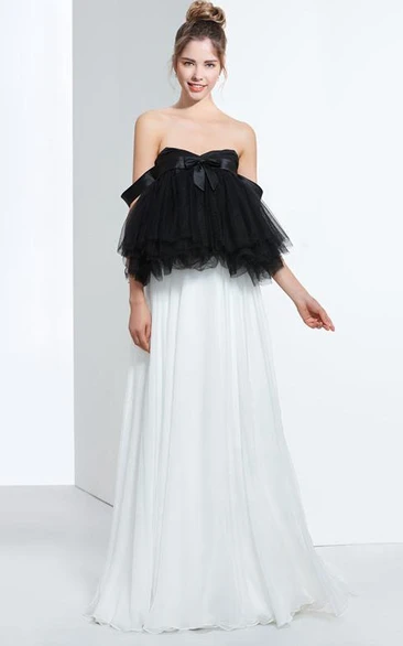 A-Line Sweetheart Pleats Bowknot Floor-Length Prom Dress