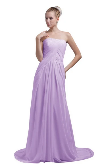 Train Strapless Chiffon A-line Gown With Beaded Band