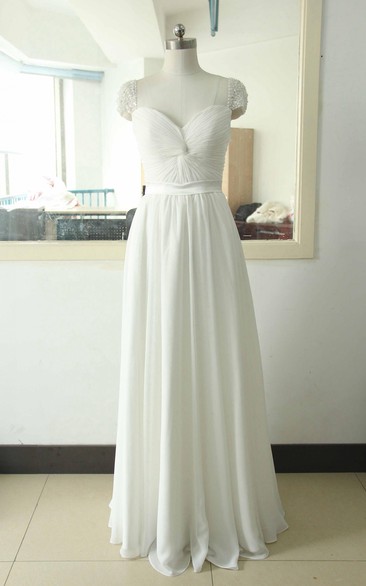 Tea-Length Cap Beading Flower Zipper Corset Back Chiffon Tulle Lace Sequins Satin Dress