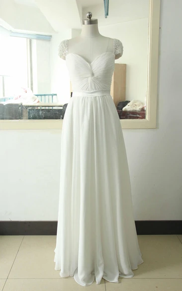 Tea-Length Cap Beading Flower Zipper Corset Back Chiffon Tulle Lace Sequins Satin Dress