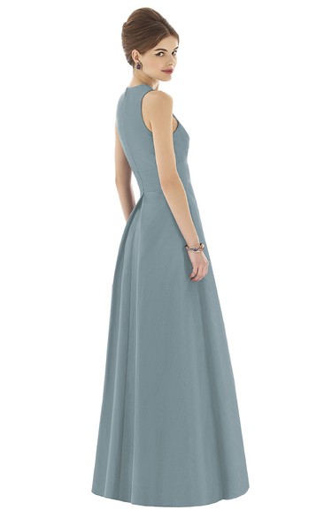 Satin Unique Sleeveless Gown With Pockets