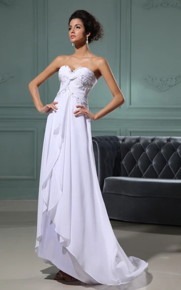 Criss-Cross Ruching Sweetheart Chiffon Dress With Brush Train