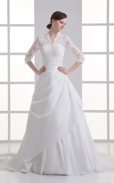 Alluring Ball Gown Sleeve Taffeta High Neck Modest Wedding Dresses