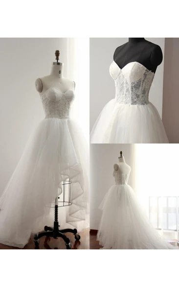 High-Low Sweetheart Backless Tulle Lace Dress