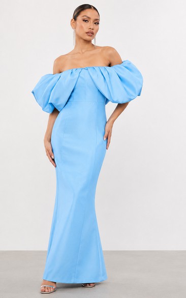 Sky Blue Off-the-Shoulder Puff Sleeve Mermaid Formal Gown