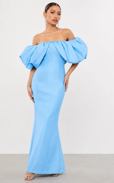Sky Blue Off-the-Shoulder Puff Sleeve Mermaid Formal Gown