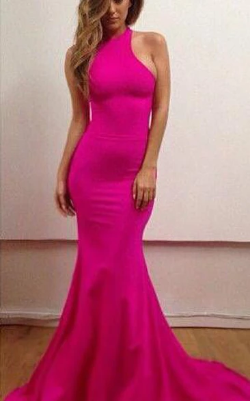 Sexy Haler Mermaid Prom Dresses Sweep Train Evening Dresses