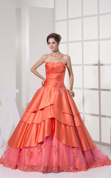 Sweetheart Ruched Criss-Cross Appliques and Ball-Gown With Stress