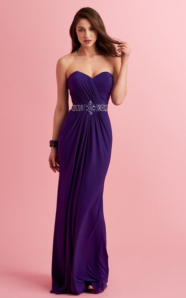 Sheath Sweetheart Sleeveless Chiffon Dress With Criss Cross And Waist Jewellery