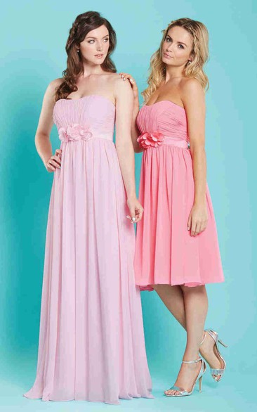 Strapless Long Chiffon Bridesmaid Dress With Ruching