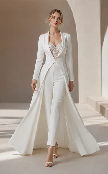 White Blazer Long Wedding Jumpsuit with Tights