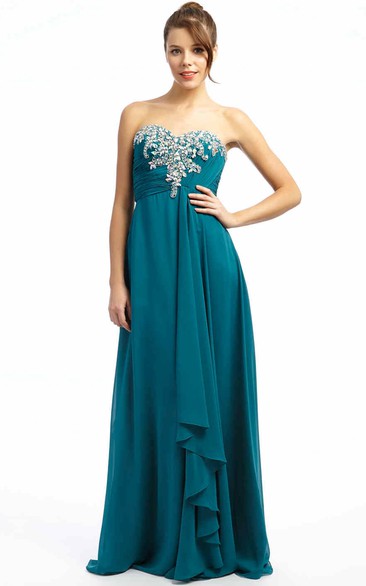 Beaded Sleeveless Sweetheart Chiffon Prom Dress With Draping