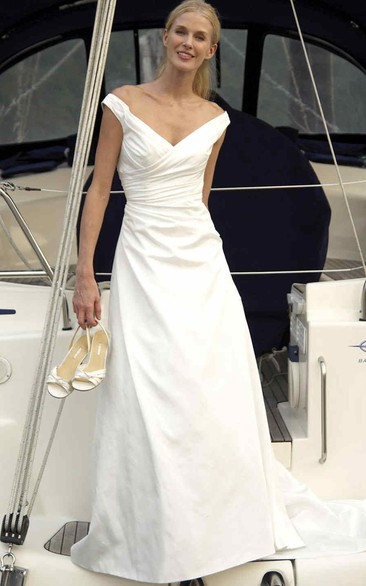 V-Neck Satin Wedding Dress With Criss Cross