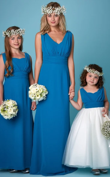 Ruched Sleeveless V-Neck Chiffon Bridesmaid Dress