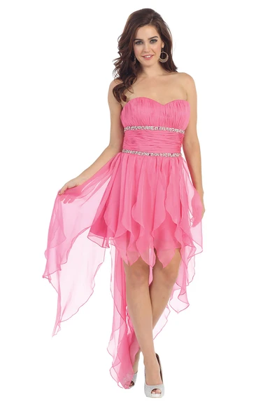 A-Line High-Low Sweetheart Sleeveless Chiffon Dress With Beading And Pleats