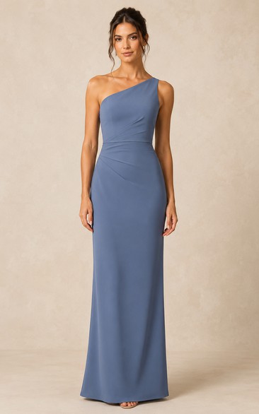 Steel Blue One-Shoulder Sheath Bridesmaid Dress