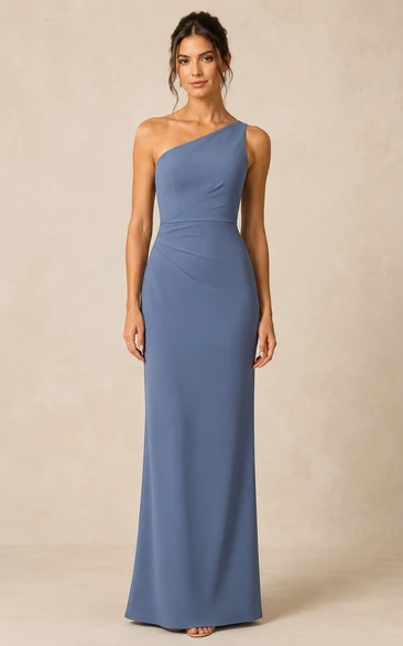 Steel Blue One-Shoulder Sheath Bridesmaid Dress