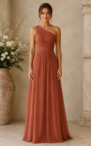 Papaya One-Shoulder A-Line Chiffon Bridesmaid Dress