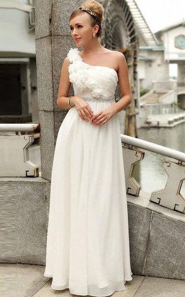 Fancy One Shouder Chiffon sheath Beading Prom Dress