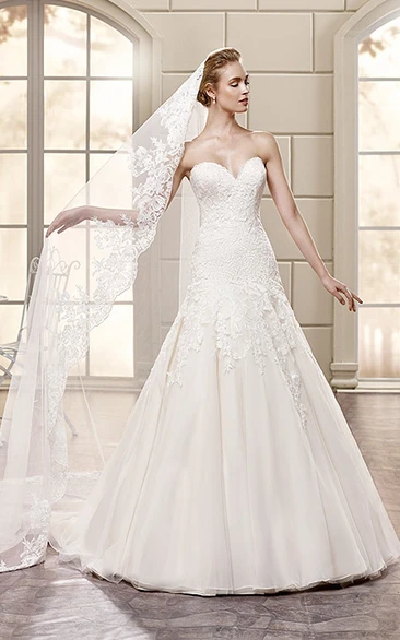 A-Line Sweetheart Maxi Tulle Wedding Dress With Appliques