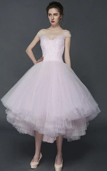 A-Line Off-the-Shoulder Beading Pleats Asymmetry Prom Dress