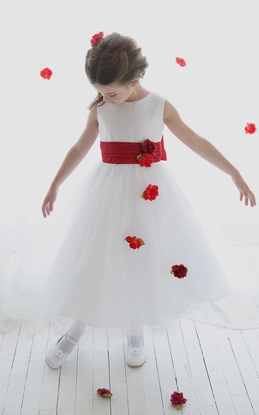 Tea-Length Split-Front Tulle&Sequins Flower Girl Dress