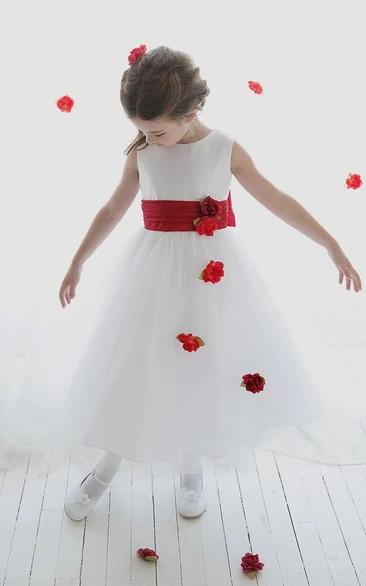 Tea-Length Split-Front Tulle&Sequins Flower Girl Dress