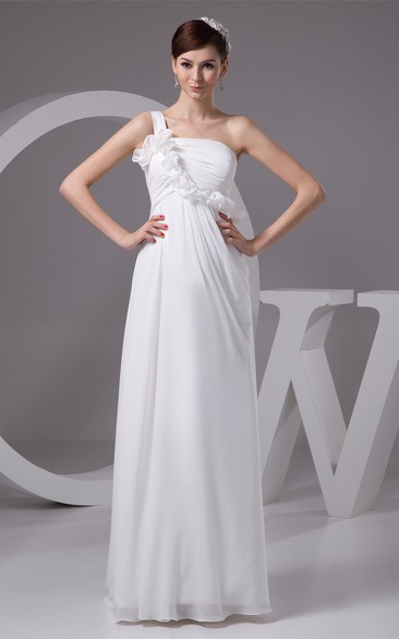 Single-Strap Empire Chiffon Pleats and Dress With Flower