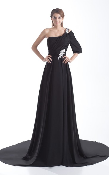 Flattering One Shoulder Pleated a Line Half Length Special Occasion Dresses