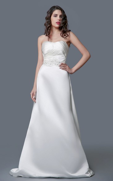 Modern Strapless Backless A-line Long Satin Dress