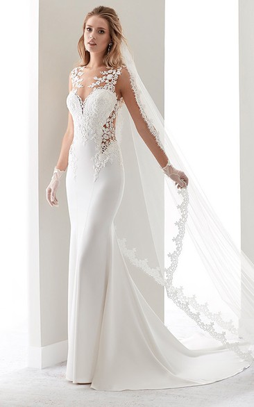 Sweetheart Brush-Train Sheath Gown With Appliques Straps And Illusion Details