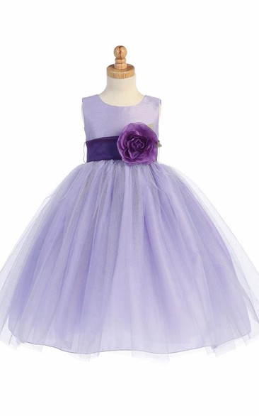 Tea-Length Tiered Tulle Flower Girl Dress