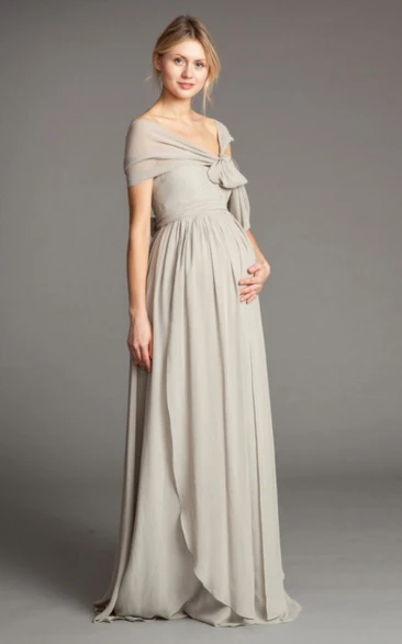 Cap Sleeve Bowed Empire V-Neck Chiffon Bridesmaid Dress With Draping