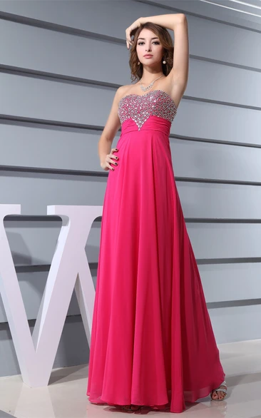 Sleeveless Chiffon Long Pleated Dress With Jeweled Top
