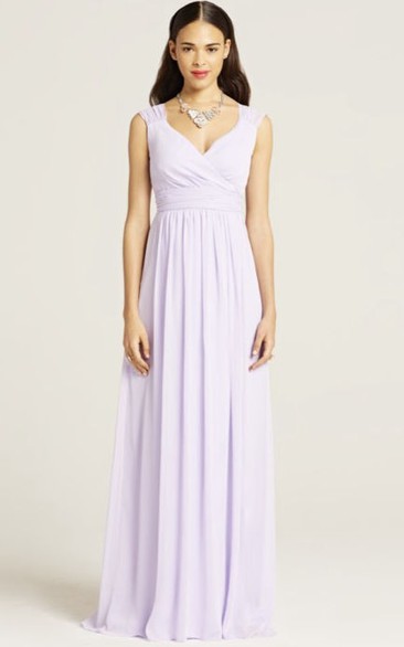 V-Neck Ruched Sleeveless Chiffon Bridesmaid Dress With Bow