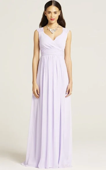 V-Neck Ruched Sleeveless Chiffon Bridesmaid Dress With Bow