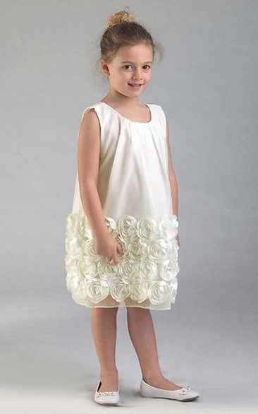 Midi Floral Floral Tulle&Satin Flower Girl Dress