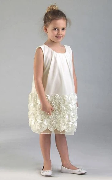Midi Floral Floral Tulle&Satin Flower Girl Dress
