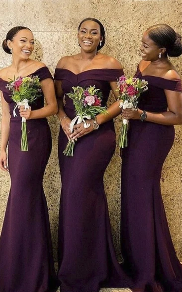 Sexy Elegant Mermaid Jersey Off-the-shoulder Bridesmaid Dress With Ruching