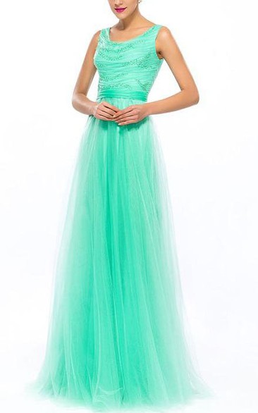 Scoop Sequins Beading A-Line Floor-Length Prom Dress