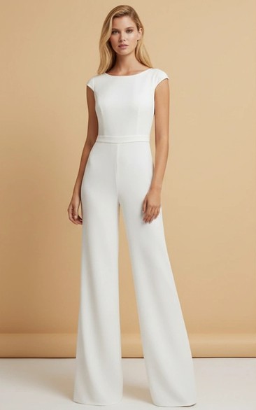 Round Neck Sleeveless Wide Leg Wedding Jumpsuit