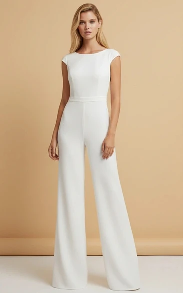 Round Neck Sleeveless Wide Leg Wedding Jumpsuit