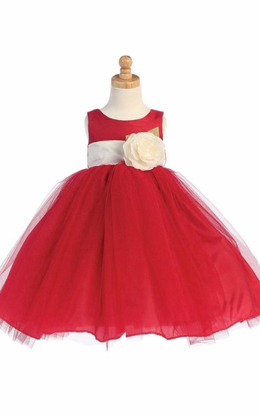 Tea-Length Tiered Tulle Flower Girl Dress