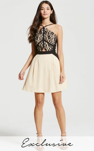 Mini Sleeveless Spaghetti Lace Chiffon Bridesmaid Dress With Straps