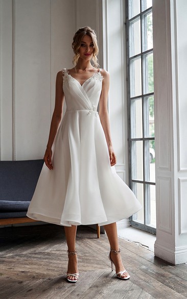 Spaghetti Chiffon Empire Criss-cross A-line Wedding Dress with Applique