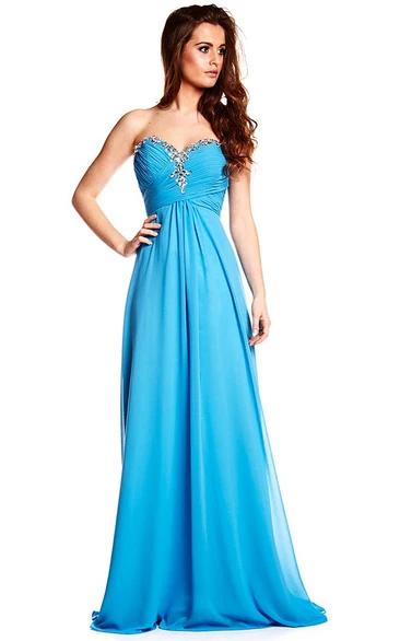 Sleeveless Sweetheart Beaded Chiffon Prom Dress With Brush Train